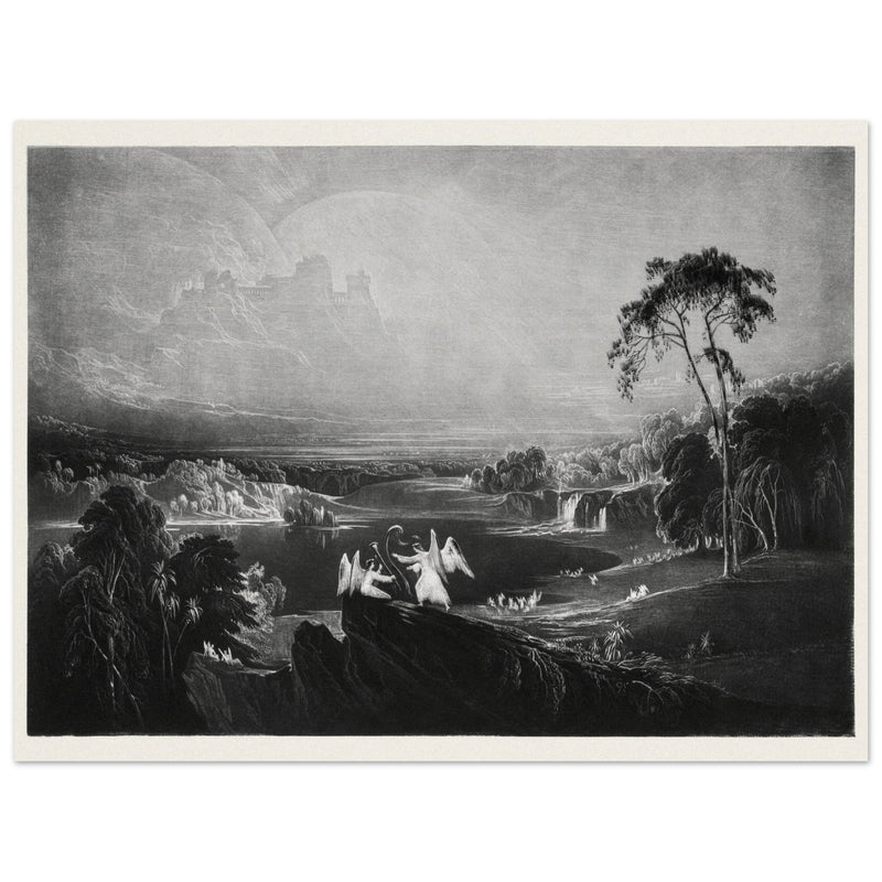 John Martin Paradise Lost Heaven – the Rivers of Bliss. Vintage mezzotint engraving .