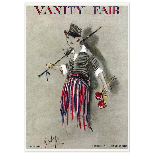 Vanity Fair cover magazine vintage illustration October 1914 by Rabajoi: A refugee from Paris.