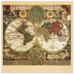 Ancient world map print. Vintage poster reproduction of world globe. Double hemisphere print