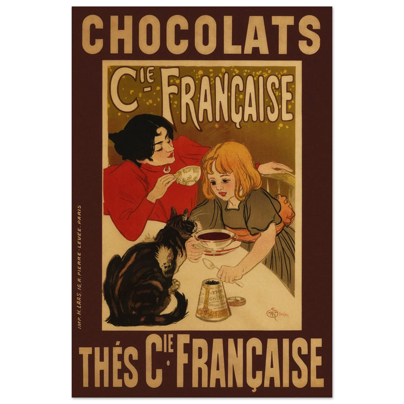 Chocolate advertising poster by Steinlen Chocolats / Thés Cie Française. Vintage historic artwork.