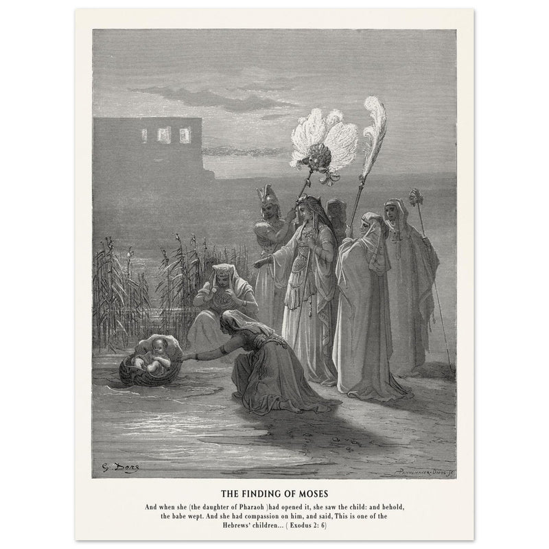 Gustave Dore The Bible engraving print . The finding of Moses illustration .