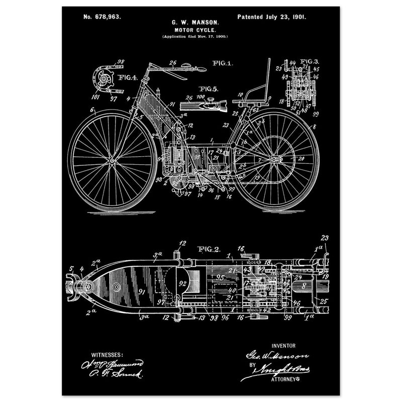 Motorcycle old patent by G. W Manson.