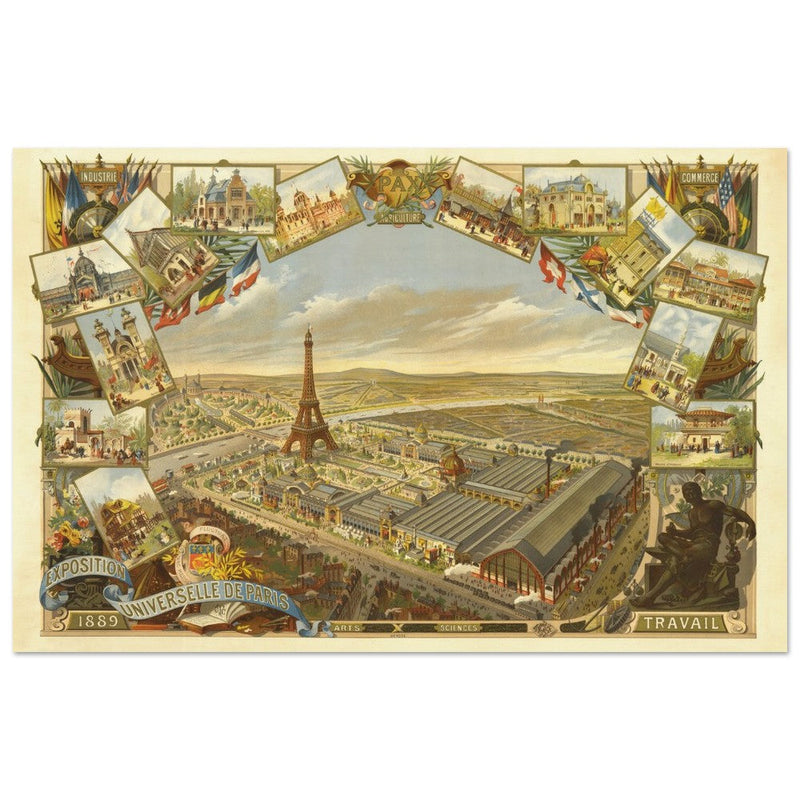 Exposition Universelle de Paris 1889. Eiffel Tower and Paris city view.