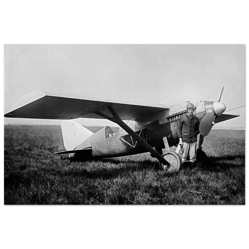 American aviator Roland Rohlfs stands in front of vintage airplane 1920 Fine art