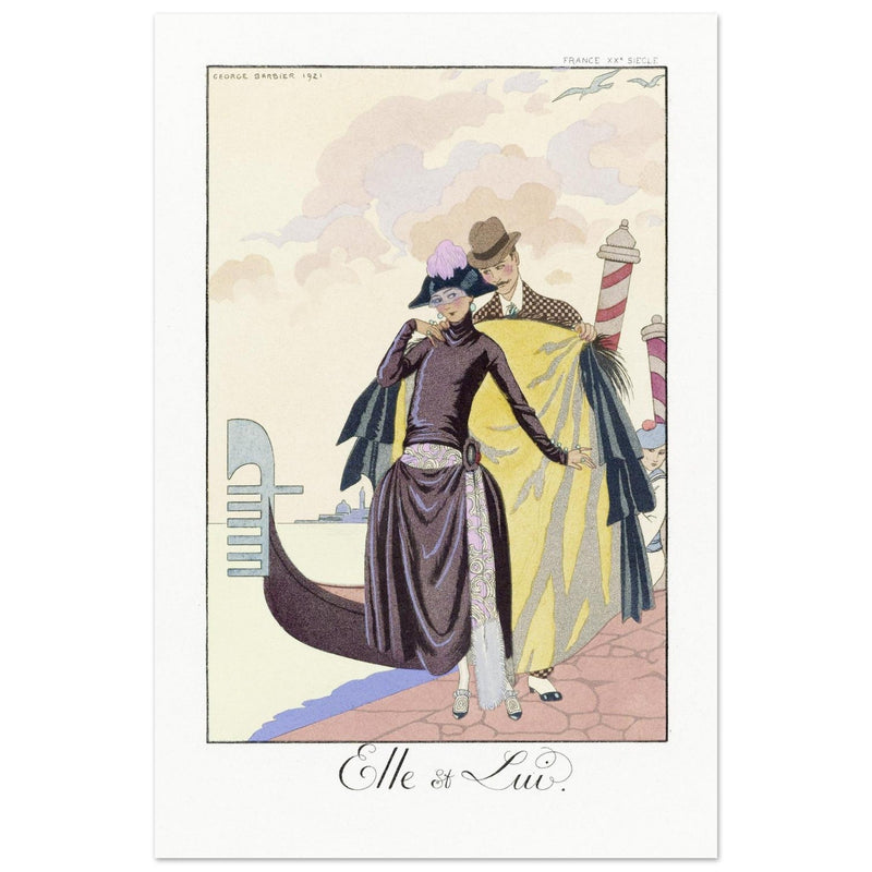 George Barbier Elle et Lui vintage illustration. Falbalas et Fanfreluches: almanach des modes. ,