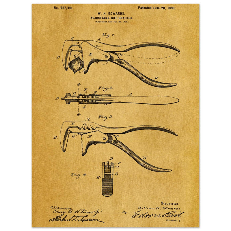 Vintage Adjustable Nut Cracker patent by William H. Edwards.