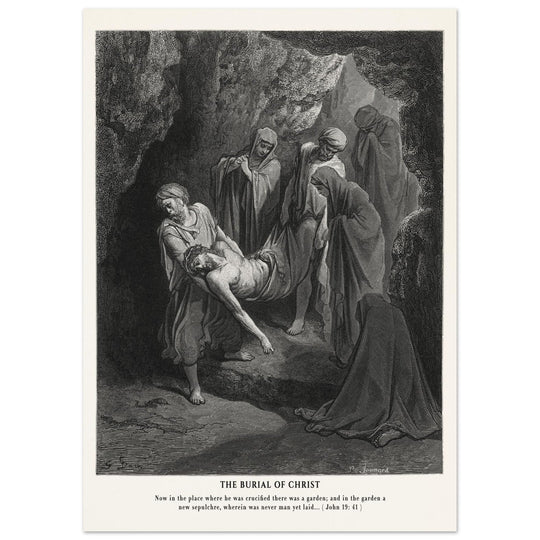 Gustave Dore The Bible engraving print . The Burial of Christ illustration .