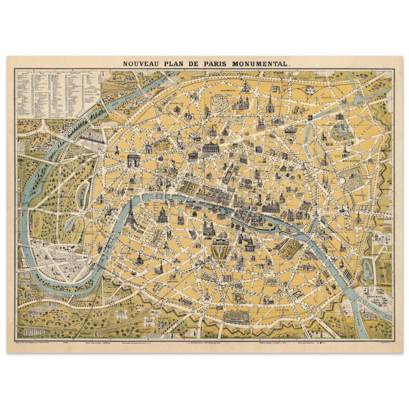 Paris city vintage map of 1922 by L Guilmin