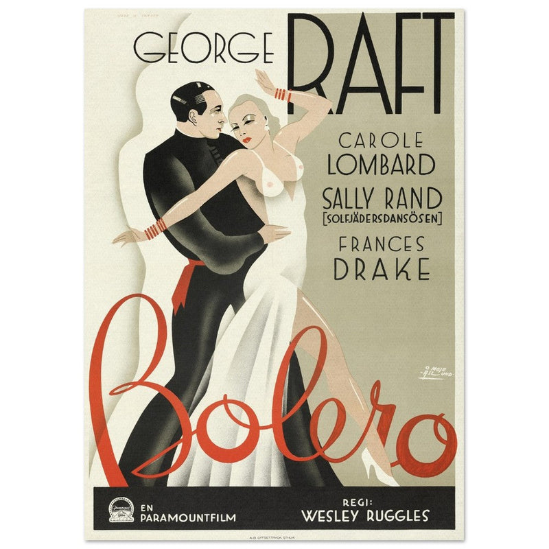 Bolero George Raft and Carole Lombard movie poster. Sweddish version Vintage prints of famous films