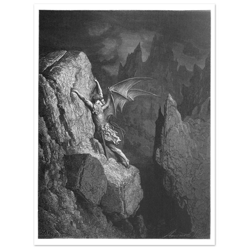 Gustave Dore Paradise Lost engraving. Satan journey through Chaos.