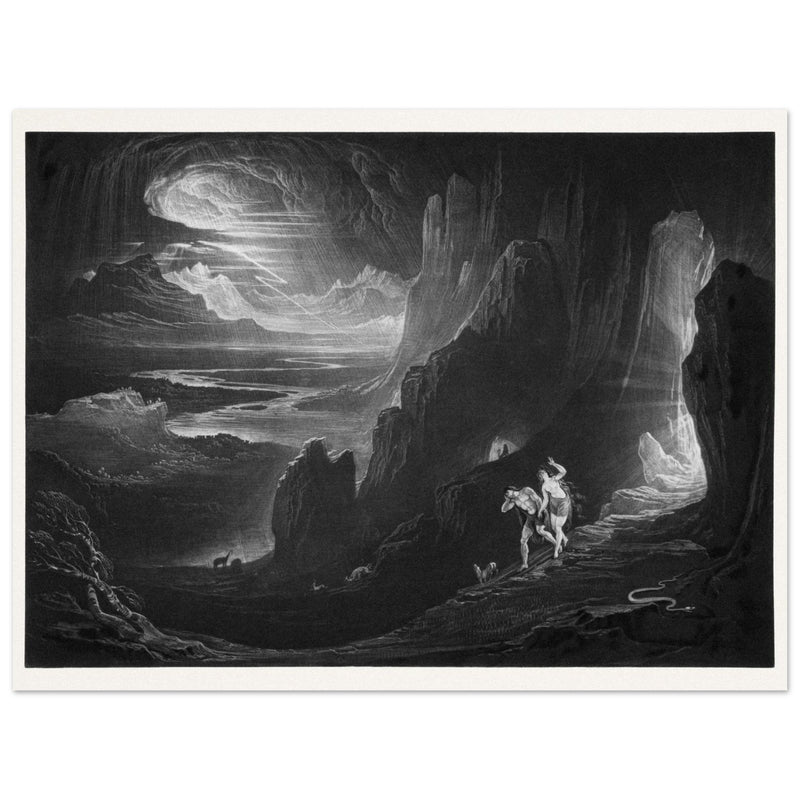John Martin Paradise Lost vintage mezzoting engraving . Adam and Eve Driven Out of Paradise.