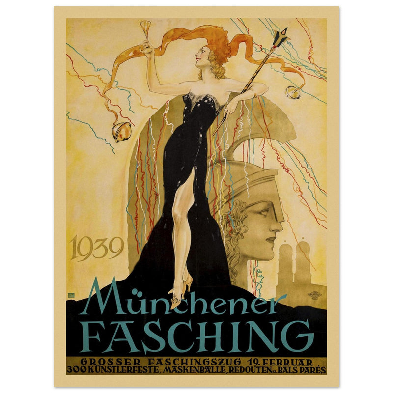 Münchner Fashing 1939 advertising poster  by Ludwig Lutz Ehrenberger. Munich Carnival print advertising 1939.