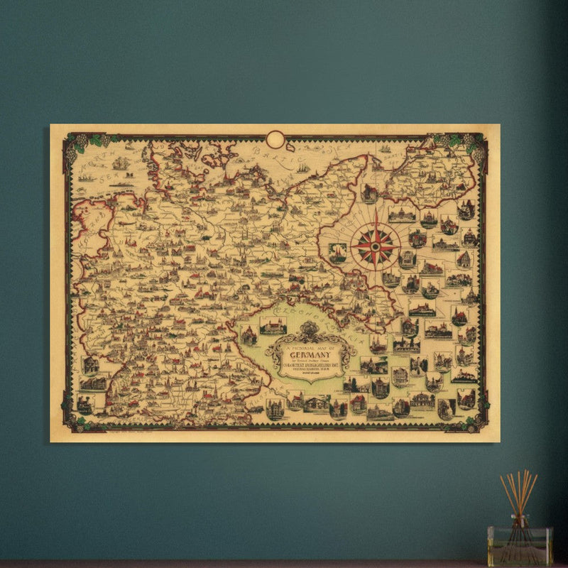 A Pictorial old ancient map of Germany by Ernest Dudley Chase.
