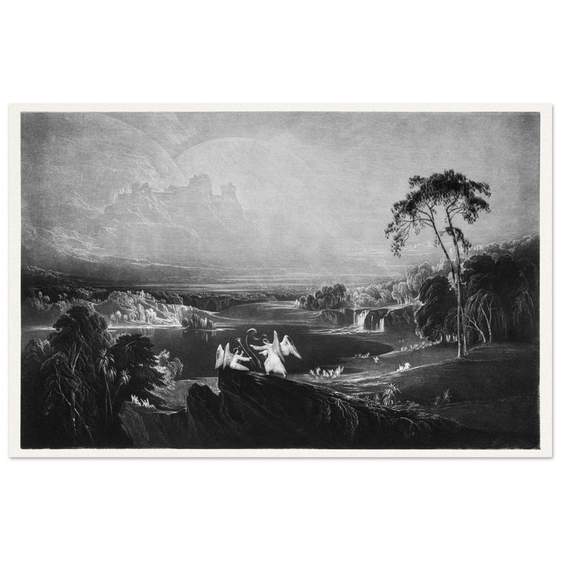 John Martin Paradise Lost Heaven – the Rivers of Bliss. Vintage mezzotint engraving .