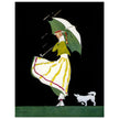 Ethel M Plummer illustration for vintage fashion magazine cover. Woman with umbrella and her dog.
