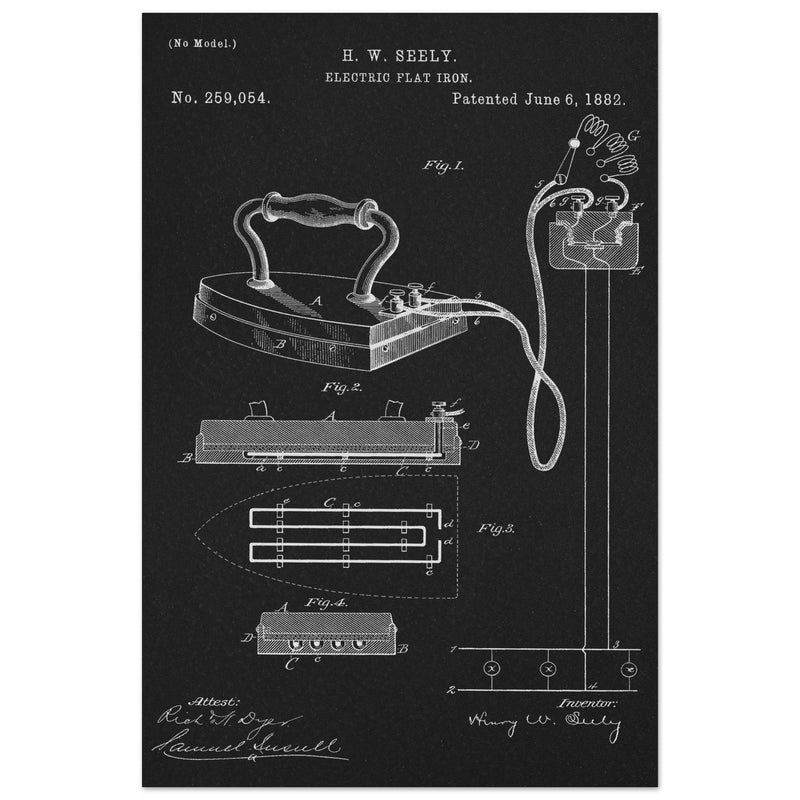 Electric Flat Iron patent by Henry W. Seeley Patent 259.054