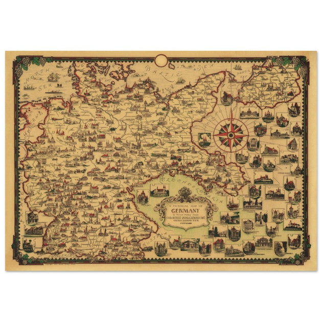 A Pictorial old ancient map of Germany by Ernest Dudley Chase.
