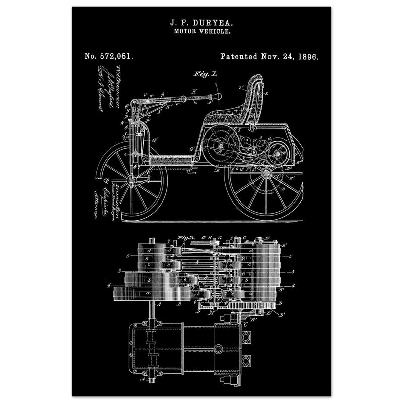Motor Vehicle patent drawing by James Frank Duryea.