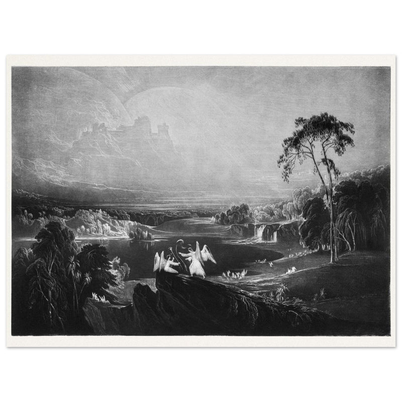 John Martin Paradise Lost Heaven – the Rivers of Bliss. Vintage mezzotint engraving .