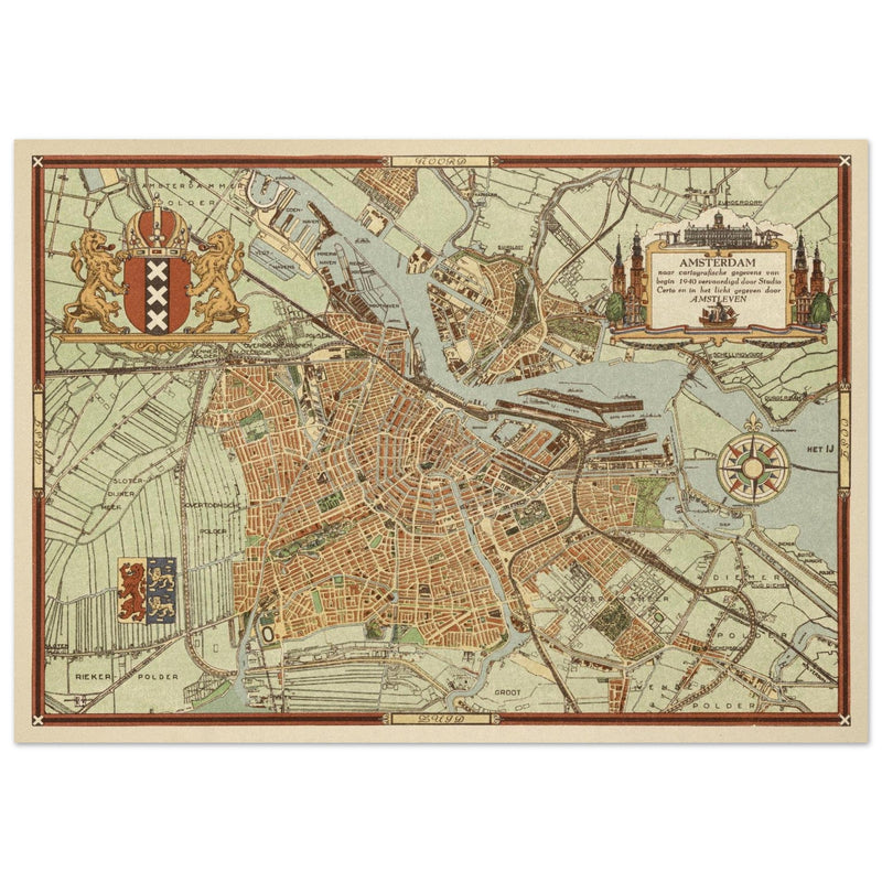 Vintage map of Amsterdam The Netherlands.