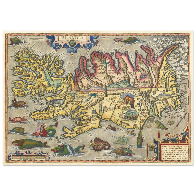 Ancient historical map of Iceland by  Abraham Ortelius.