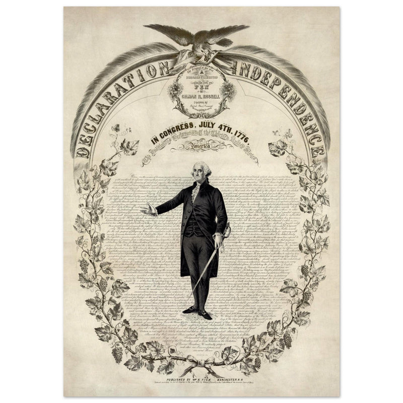 Declaration of Independence of America. George washington manuscript illustration.