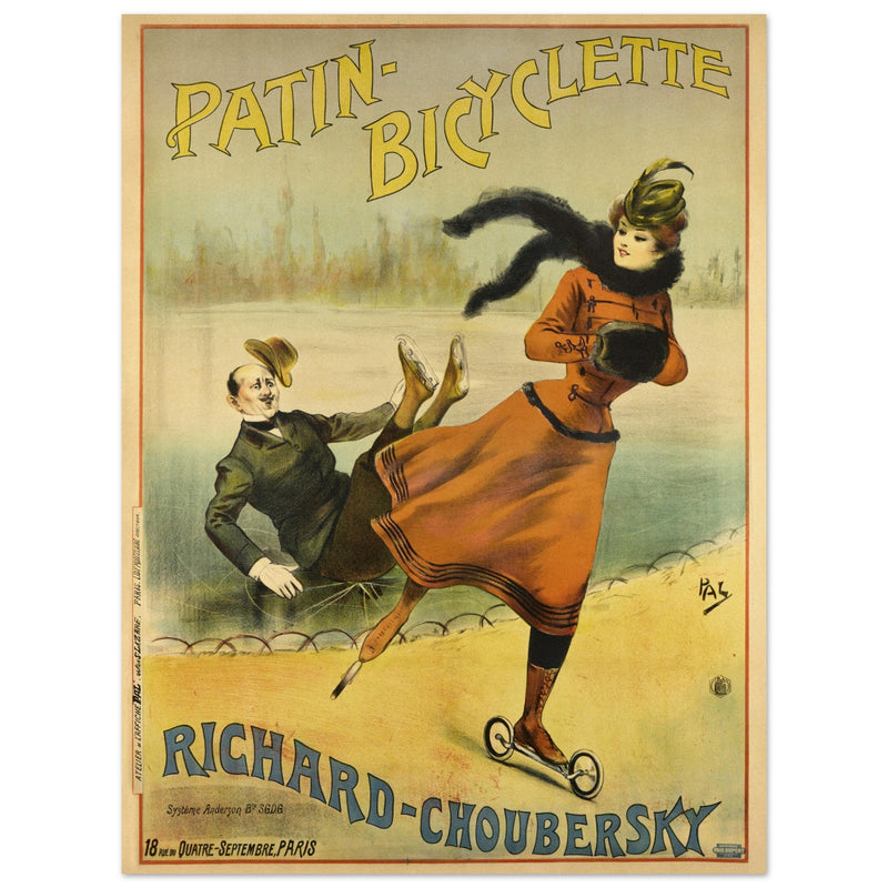 Richard Choubersky print Patin Bicyclette. Art Nouveau bicycle advertising poster. decoration.