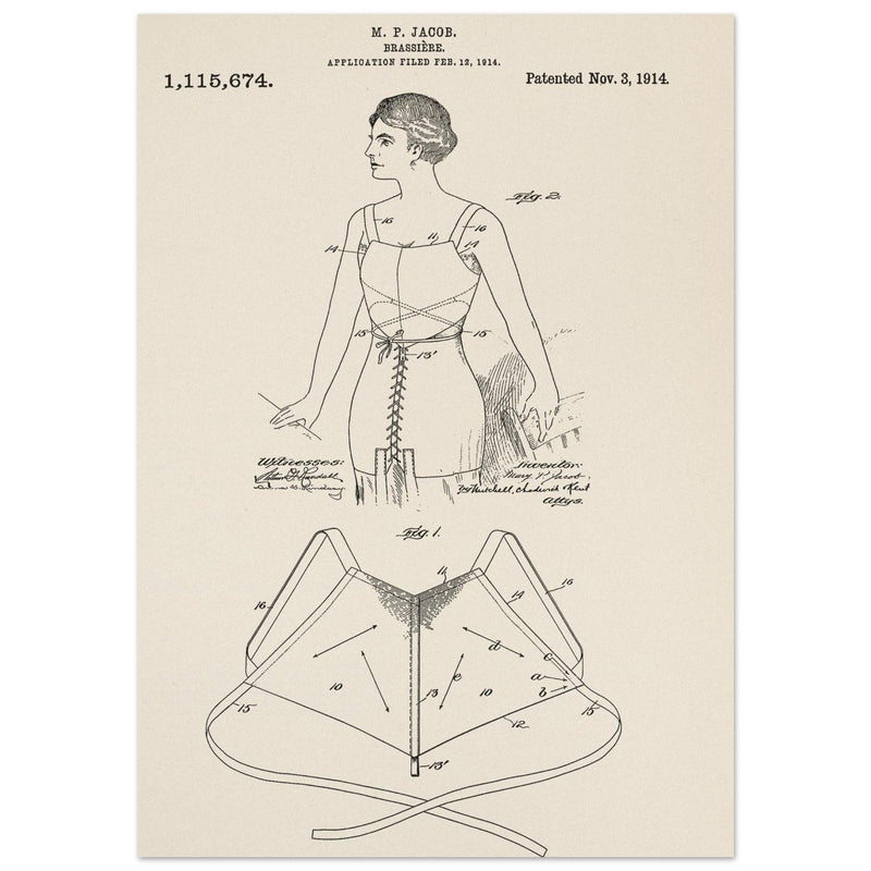 Brassiere patent drawing by M P Jacob.