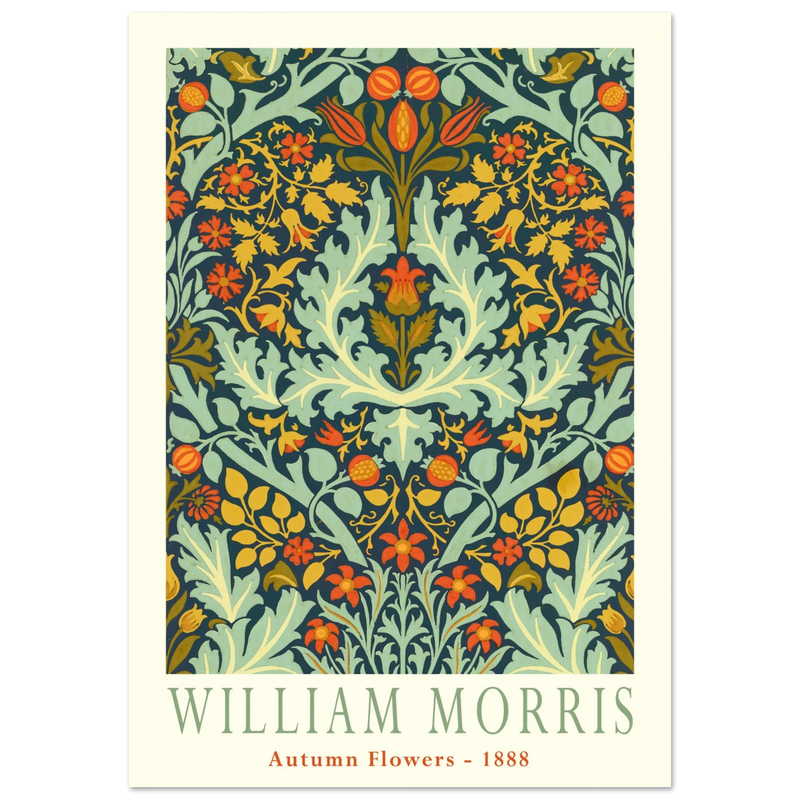William Morris Autumn flowers vintage wallpaper reproduction.