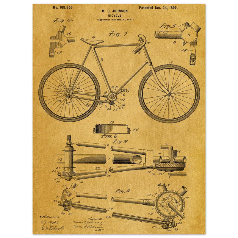 Vintage bicycle patent 1899 by M. C Johnson.