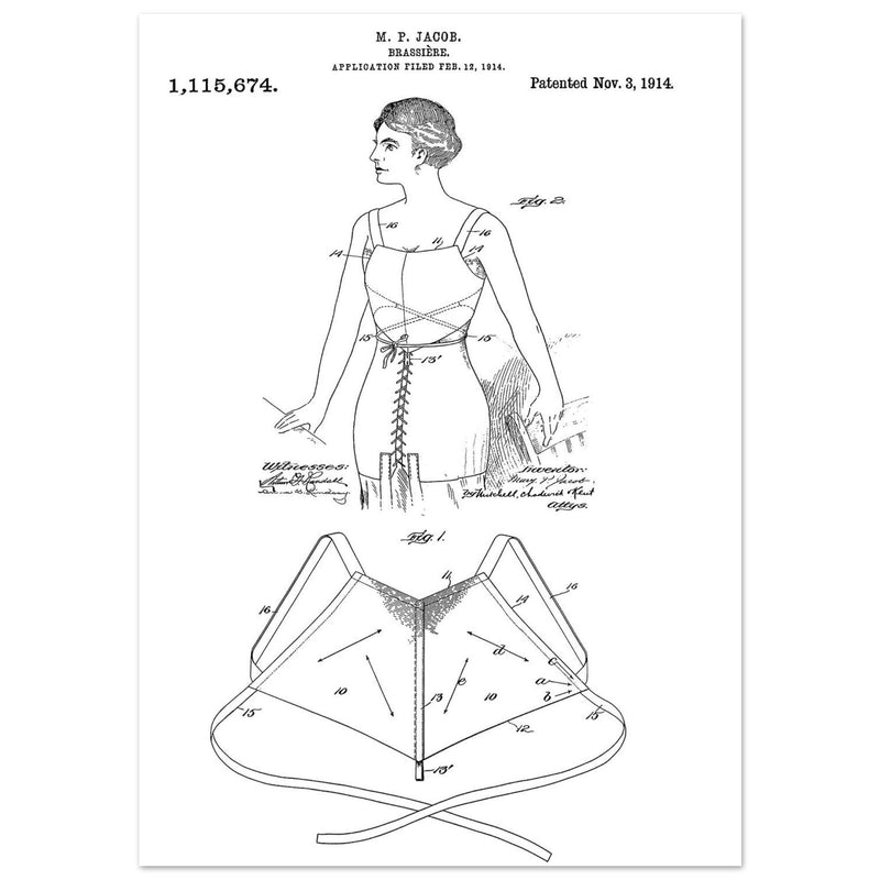 Brassiere patent drawing by M P Jacob.