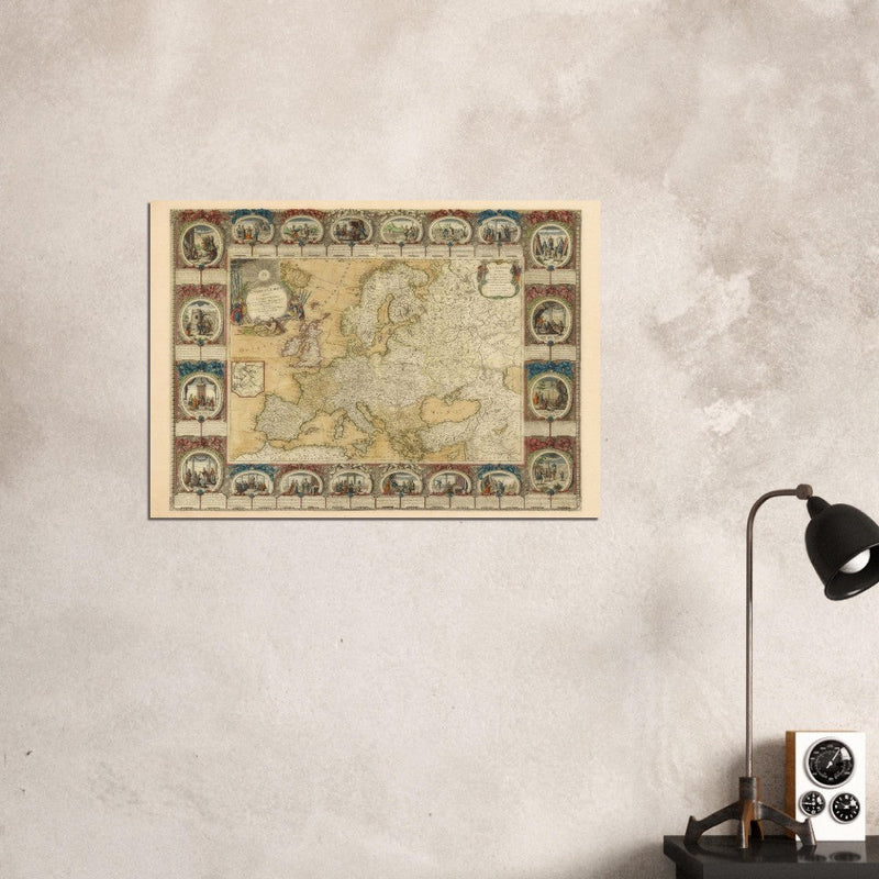 Ancient antique map of Europe. The map is devided in empires and realms.  poster.