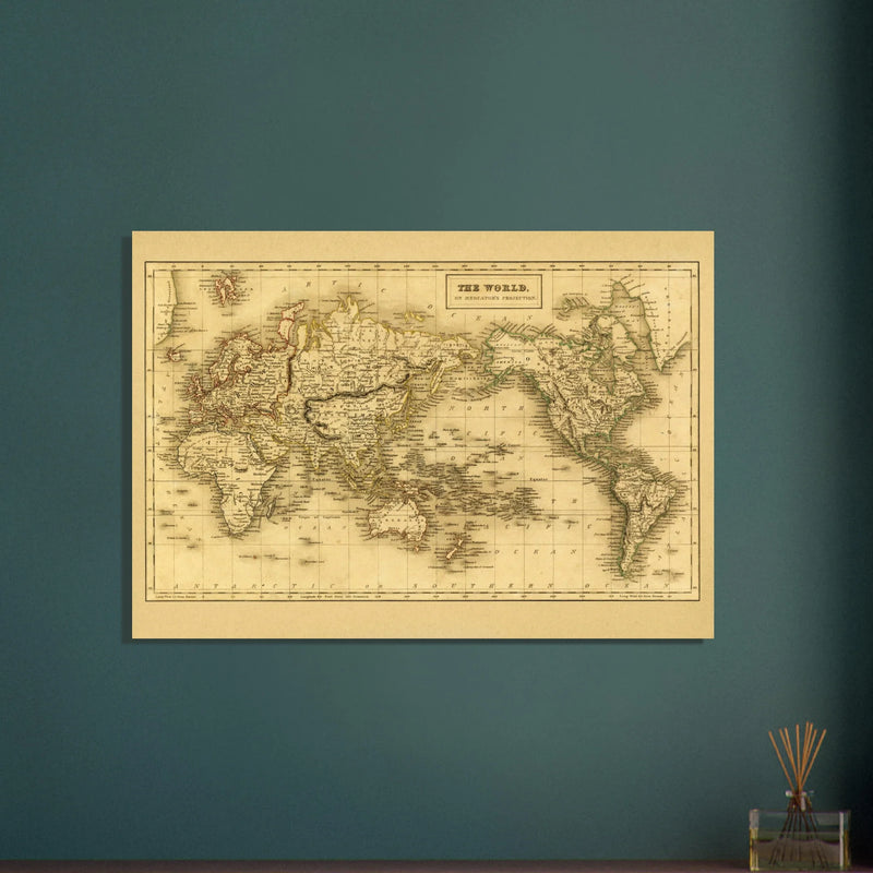 Ancient map of the world. The world on Mercator projection