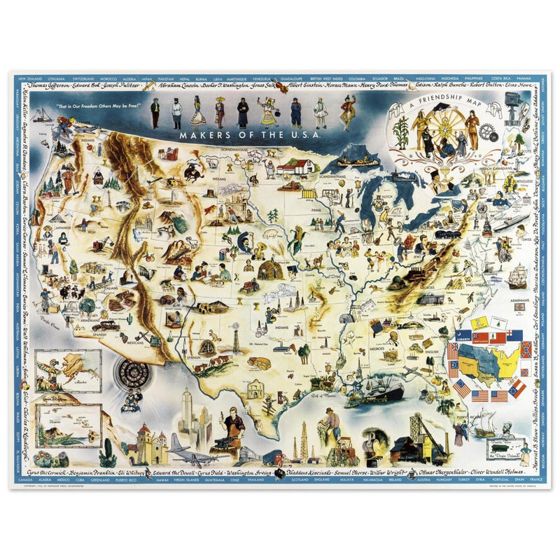Makers of the U.S.A. A Friendship Map by Louise E. Jefferson. Pictorial map of the United States of America.