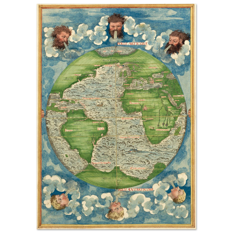 Ancient world map poster reproduction by Guillaume Le Testu 1555