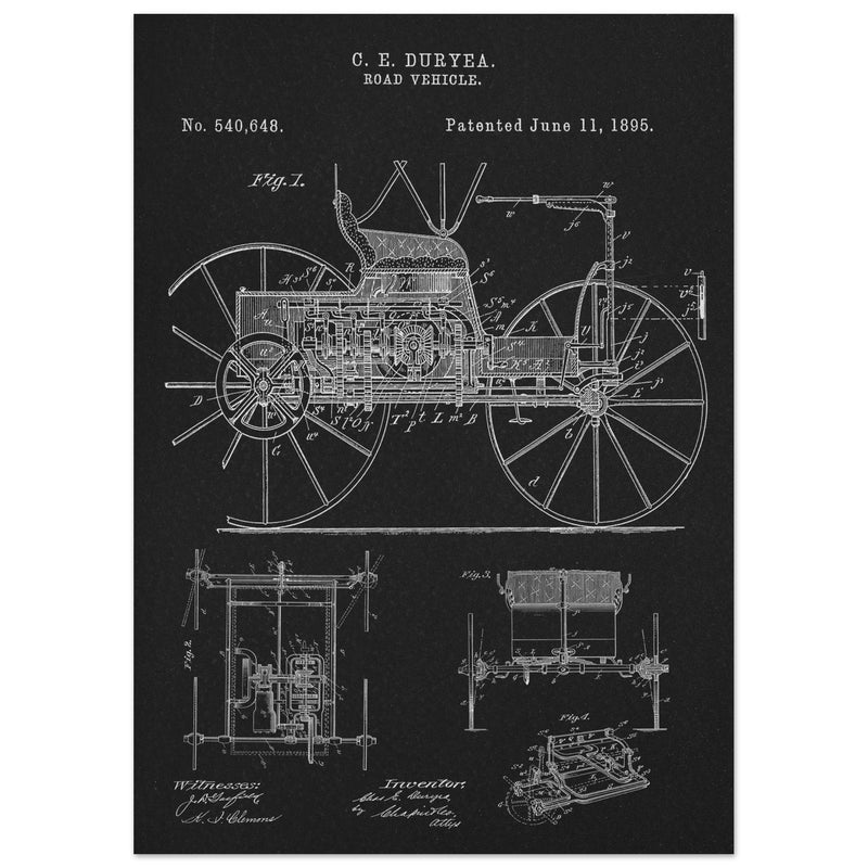Road vehicle patent 540648 1895 by Charles Edgar Duryea. Automobile car history