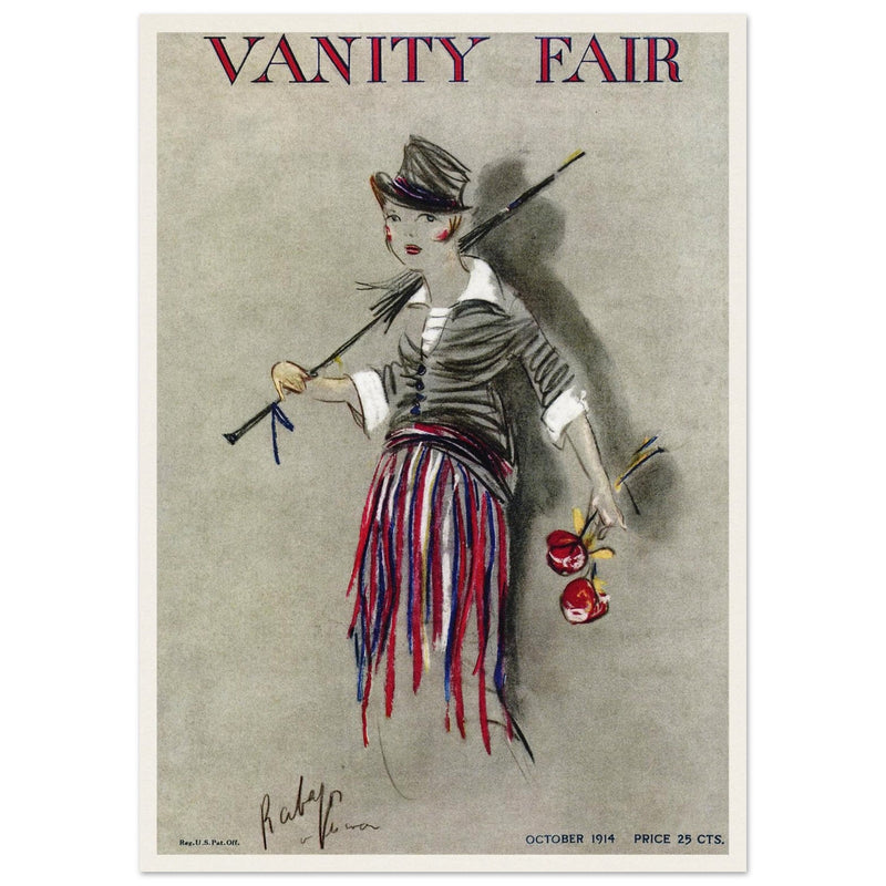 Vanity Fair cover magazine vintage illustration October 1914 by Rabajoi: A refugee from Paris.