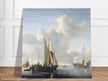 Willem van de Velde Ships before the coast. Marine landscape painting.