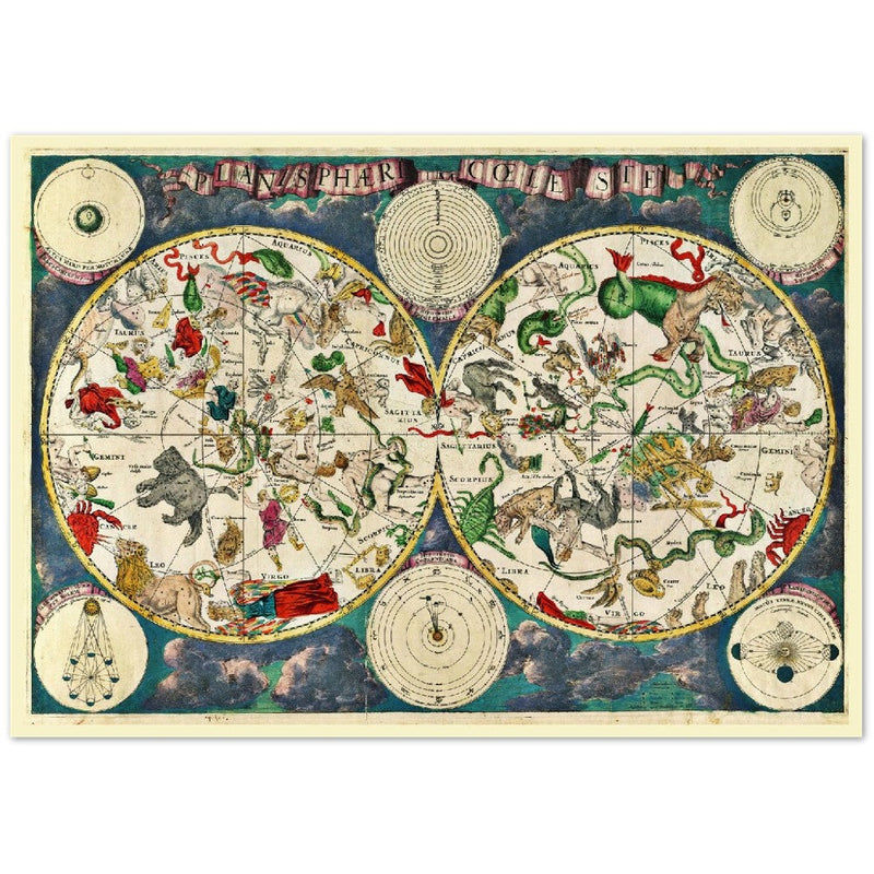 Old celestial zodiac map Planisphæri Coeleste de Wit, by Frederik de Wit 1670