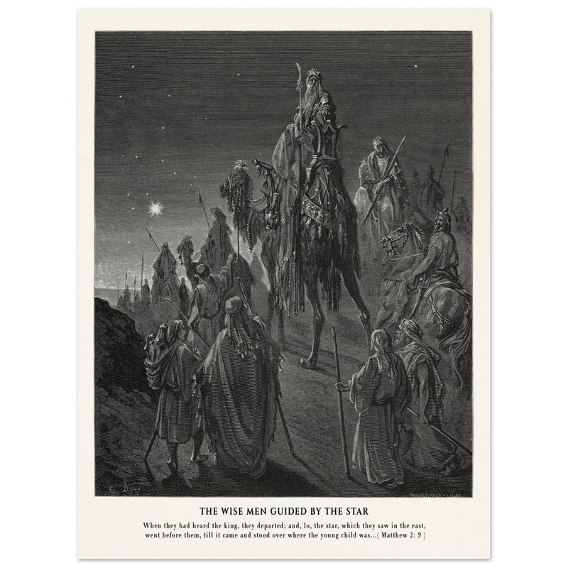 Gustave Dore The Bible engraving print . The Wise men guided by the star illustration.