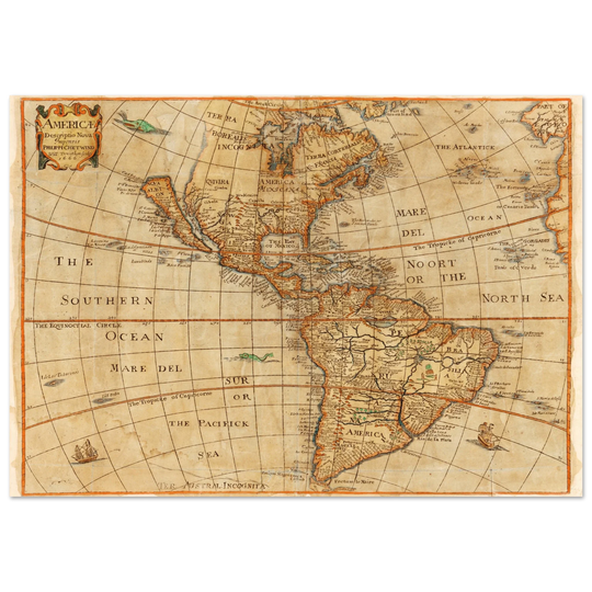 Ancient map of America. "Americae Descriptio Nova" by Philip Chetwind