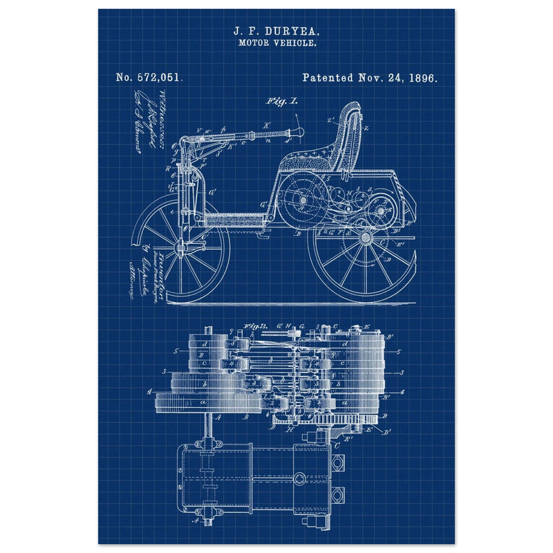 Motor Vehicle patent drawing by James Frank Duryea.