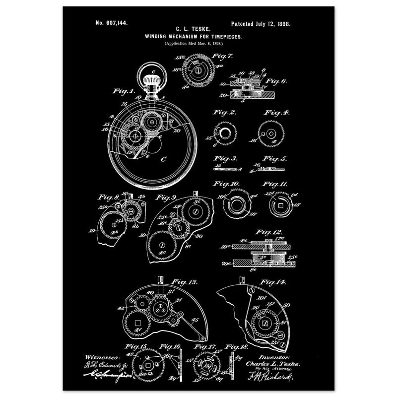 Winding Mechanism for Time Pieces, vintage clock patent .
