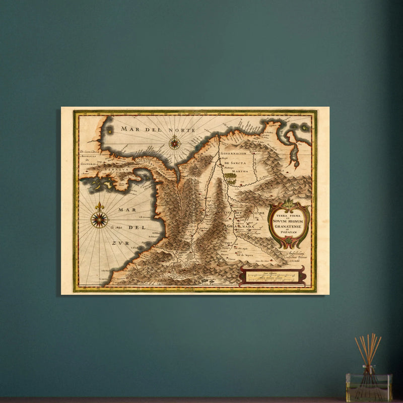 Ancient map print of Central America and the northwestern part of South America 1631.