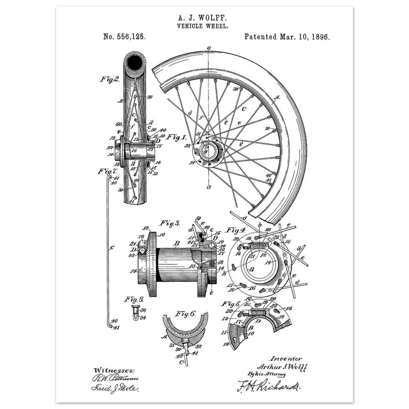 Vehicle whell patent illustration. Vintage drawing .