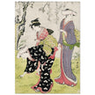 Two women and a girl under a blossoming cherry tree by Torii Kiyonaga XVIII Century Woodblock print reproduction .