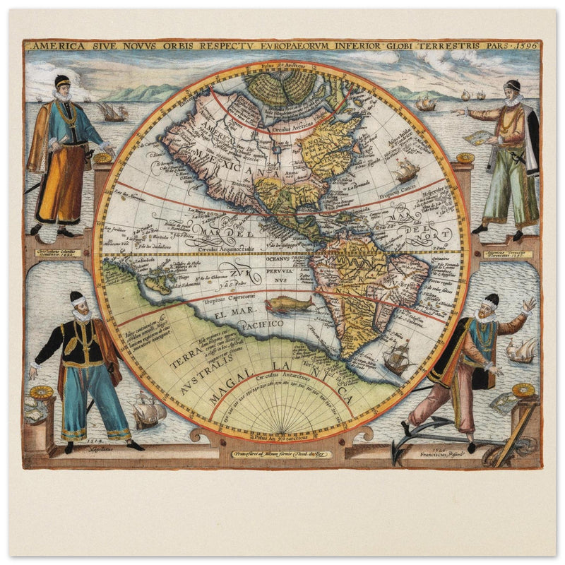 Ancient map of America of the XVI century by Theodor de Bry .