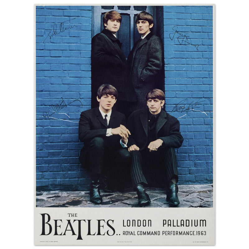 The Beatles Royal Command concert London Palladium Venue. Vintage music poster reproduction.