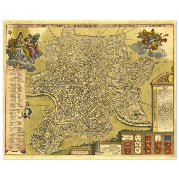 Antique city map of Rome in Italy XVIII Century by Johan Baptiste Homann.