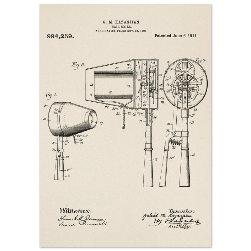 Hair Drier patent drawing by G M Kazanjian